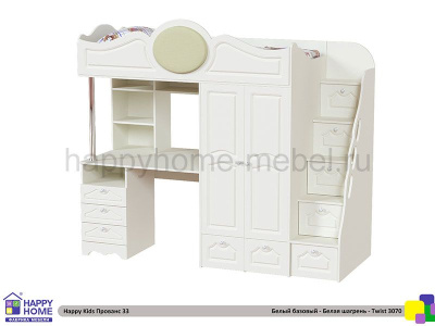 КРОВАТЬ - ЧЕРДАК С РАБОЧЕЙ ЗОНОЙ HAPPY KIDS ПРОВАНС 33 170Х80