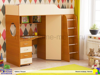 КРОВАТЬ-ЧЕРДАК ОРБИТА 7 (КОРПУС - ВИШНЯ ОКСФОРД)