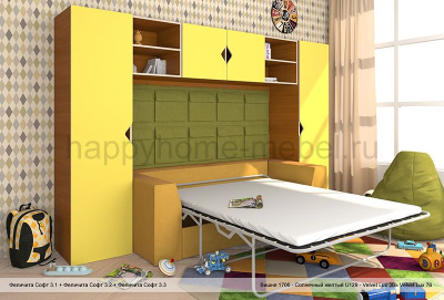 СТЕНКА С ДИВАНОМ ВНИЗУ FELICITA SOFT 3 STANDARD С КАРМАНАМИ, ПУФОМ И КОВРИКОМ