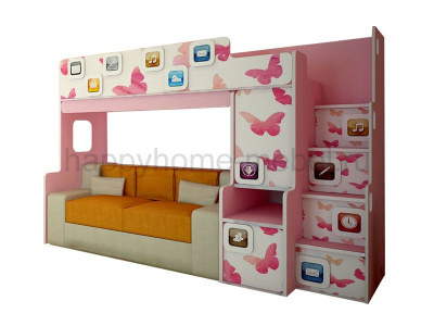 Двухъярусная кровать с диваном Felicita Trend D-3 для девочки