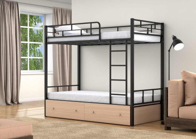 ДВУХЪЯРУСНАЯ МЕТАЛЛИЧЕСКАЯ КРОВАТЬ ВАЛЕНСИЯ 190X90 С ЯЩИКАМИ