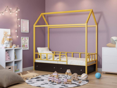 ДЕТСКАЯ МЕТАЛЛИЧЕСКАЯ КРОВАТЬ-ДОМИК РИЧЧИ 190Х90 С ЯЩИКАМИ ВЕНГЕ