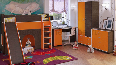 КРОВАТЬ-ЧЕРДАК С ГОРКОЙ ОРБИТА 20 + СТОЛ + ШКАФ + КОМОД