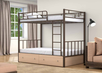 ДВУХЪЯРУСНАЯ МЕТАЛЛИЧЕСКАЯ КРОВАТЬ ВАЛЕНСИЯ 120 С ЯЩИКАМИ