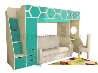 ДВУХЪЯРУСНАЯ КРОВАТЬ С ДИВАНОМ ВНИЗУ FELICITA SOFT 2 MDF СО СТУЛОМ