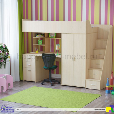КРОВАТЬ-ЧЕРДАК HAPPY KIDS LITE 1 (ДУБ МОЛОЧНЫЙ)