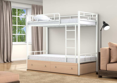 ДВУХЪЯРУСНАЯ МЕТАЛЛИЧЕСКАЯ КРОВАТЬ ВАЛЕНСИЯ 190X90 С ЯЩИКАМИ