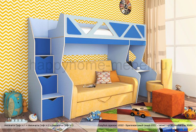 ДВУХЪЯРУСНАЯ КРОВАТЬ С ДИВАНОМ ВНИЗУ FELICITA SOFT 4 TEXTILE