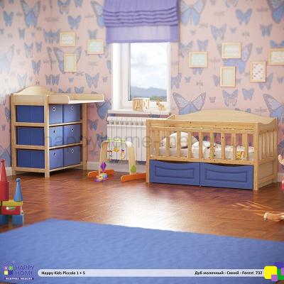 КРОВАТЬ HAPPY KIDS PICCOLA 1 + КОМОД PICCOLA 5 (С РАСКЛАДНЫМ ПЕЛЕНАЛЬНЫМ СТОЛИКОМ)