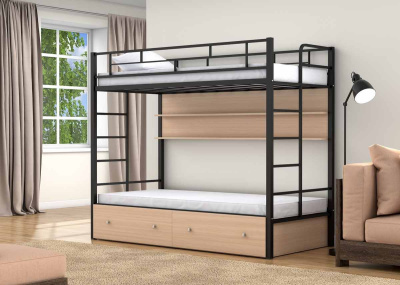 ДВУХЪЯРУСНАЯ МЕТАЛЛИЧЕСКАЯ КРОВАТЬ ВАЛЕНСИЯ ТВИСТ С ПОЛКОЙ И ЯЩИКАМИ