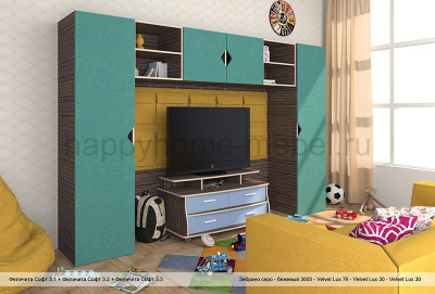 СТЕНКА С ДИВАНОМ ВНИЗУ FELICITA SOFT 3 MDF С КАРМАНАМИ, ПУФОМ И КОВРИКОМ