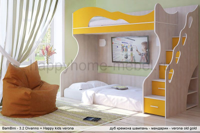ДВУХЪЯРУСНАЯ КРОВАТЬ BAMBINI DIVANNO 3.2 + МАТРАС В ЧЕХЛЕ VELVET LUX + КРЕСЛО-ПУФ VELVET LUX