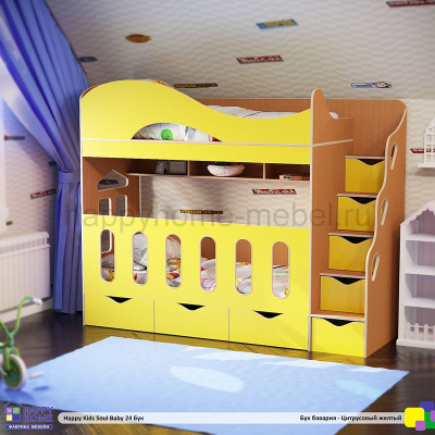 ДВУХЪЯРУСНАЯ КРОВАТЬ HAPPY KIDS SOUL BABY-24 170Х80 (КОРПУС - БУК БАВАРИЯ)