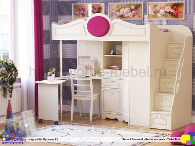 КРОВАТЬ - ЧЕРДАК С РАБОЧЕЙ ЗОНОЙ HAPPY KIDS ПРОВАНС 32
