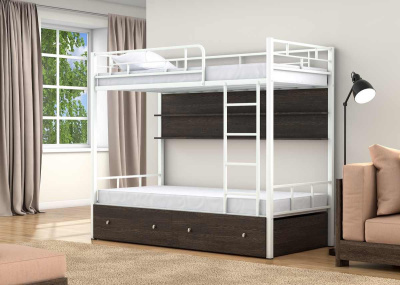 ДВУХЪЯРУСНАЯ МЕТАЛЛИЧЕСКАЯ КРОВАТЬ ВАЛЕНСИЯ 190X90 С ПОЛКАМИ И ЯЩИКАМИ