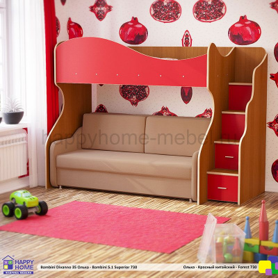 ДВУХЪЯРУСНАЯ КРОВАТЬ С ДИВАНОМ BAMBINI DIVANNO 35 (КОРПУС - ОЛЬХА) + 5.1  SUPERIOR (ТКАНЬ -Camaro 42)