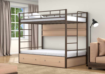 ДВУХЪЯРУСНАЯ МЕТАЛЛИЧЕСКАЯ КРОВАТЬ ВАЛЕНСИЯ ТВИСТ 120 С ПОЛКОЙ И ЯЩИКАМИ