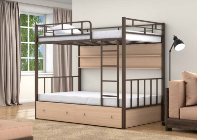 ДВУХЪЯРУСНАЯ МЕТАЛЛИЧЕСКАЯ КРОВАТЬ ВАЛЕНСИЯ 120 С ПОЛКАМИ И ЯЩИКАМИ