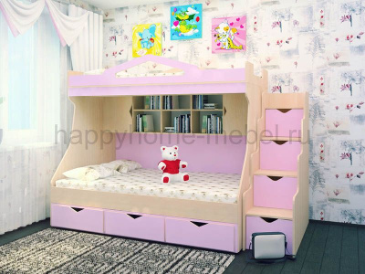 ДВУХЪЯРУСНАЯ КРОВАТЬ HAPPY KIDS K-6А SIDE-3 190