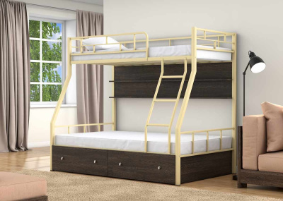 ДВУХЪЯРУСНАЯ МЕТАЛЛИЧЕСКАЯ КРОВАТЬ РАУТА С ПОЛКАМИ И ЯЩИКАМИ