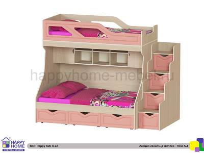 ДВУХЪЯРУСНАЯ КРОВАТЬ HAPPY KIDS K-6А МДФ SIDE-3 190