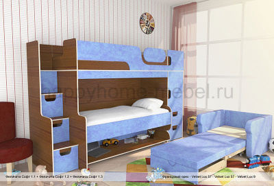 ДВУХЪЯРУСНАЯ КРОВАТЬ-СТОЛ (ТРАНСФОРМЕР) FELICITA SOFT 1 MDF С ДИВАНОМ И СТУЛОМ