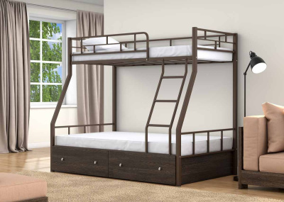 ДВУХЪЯРУСНАЯ МЕТАЛЛИЧЕСКАЯ КРОВАТЬ РАУТА С ЯЩИКАМИ
