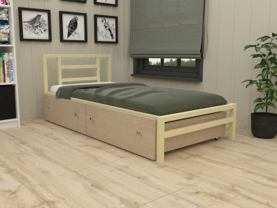 ОДНОСПАЛЬНАЯ МЕТАЛЛИЧЕСКАЯ КРОВАТЬ ТИТАН С ЯЩИКАМИ 90х190