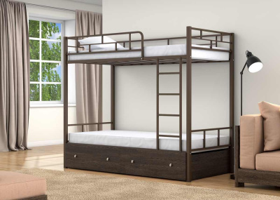 ДВУХЪЯРУСНАЯ МЕТАЛЛИЧЕСКАЯ КРОВАТЬ ВАЛЕНСИЯ 190X90 С ЯЩИКАМИ