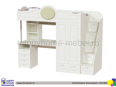 КРОВАТЬ - ЧЕРДАК С РАБОЧЕЙ ЗОНОЙ HAPPY KIDS ПРОВАНС 33 190Х80