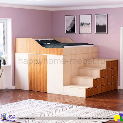 ДВУСПАЛЬНАЯ КРОВАТЬ-ЧЕРДАК ДЛЯ ВЗРОСЛЫХ HAPPY CREATORS 4