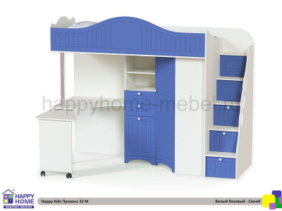 КРОВАТЬ - ЧЕРДАК С РАБОЧЕЙ ЗОНОЙ HAPPY KIDS ПРОВАНС 32М