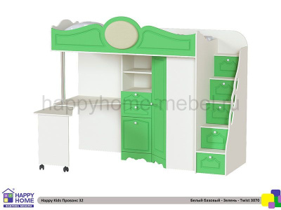 КРОВАТЬ - ЧЕРДАК С РАБОЧЕЙ ЗОНОЙ HAPPY KIDS ПРОВАНС 32