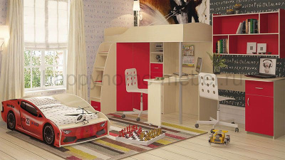 КРОВАТЬ-ЧЕРДАК ОРБИТА 1 МЕДИУМ + КРОВАТЬ-МАШИНА ЛАМБОРДЖИНИ + ПОЛКА + СТОЛ