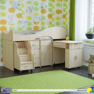 ДЕТСКАЯ КРОВАТЬ-ЧЕРДАК HAPPY KIDS LITE 2 (ДУБ МОЛОЧНЫЙ)