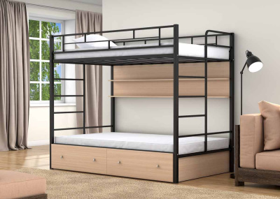 ДВУХЪЯРУСНАЯ МЕТАЛЛИЧЕСКАЯ КРОВАТЬ ВАЛЕНСИЯ ТВИСТ 120 С ПОЛКОЙ И ЯЩИКАМИ