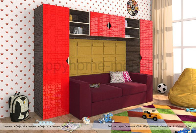 СТЕНКА С ДИВАНОМ ВНИЗУ FELICITA SOFT 3 STANDARD С КАРМАНАМИ, ПУФОМ И КОВРИКОМ