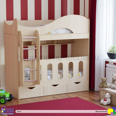 ДВУХЪЯРУСНАЯ КРОВАТЬ HAPPY KIDS LITE 4 (ДУБ МОЛОЧНЫЙ)