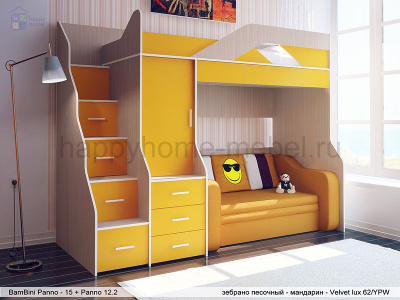 КРОВАТЬ-ЧЕРДАК С ДИВАНОМ-АККОРДЕОНОМ BAMBINI PANNO 15.12.2