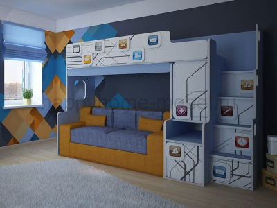 Двухъярусная кровать с диваном Felicita Trend M-3 для мальчика