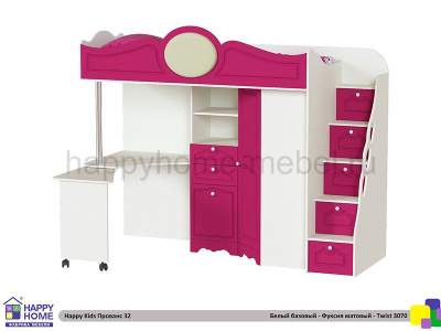 КРОВАТЬ - ЧЕРДАК С РАБОЧЕЙ ЗОНОЙ HAPPY KIDS ПРОВАНС 32