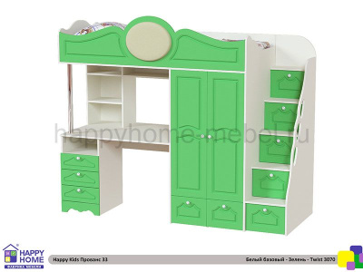 КРОВАТЬ - ЧЕРДАК С РАБОЧЕЙ ЗОНОЙ HAPPY KIDS ПРОВАНС 33 180Х80