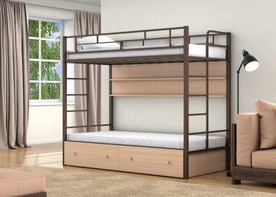 ДВУХЪЯРУСНАЯ МЕТАЛЛИЧЕСКАЯ КРОВАТЬ ВАЛЕНСИЯ ТВИСТ С ПОЛКОЙ И ЯЩИКАМИ