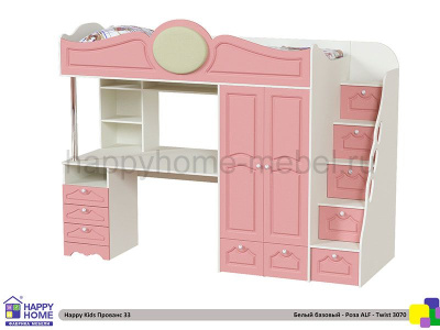 КРОВАТЬ - ЧЕРДАК С РАБОЧЕЙ ЗОНОЙ HAPPY KIDS ПРОВАНС 33 200Х90