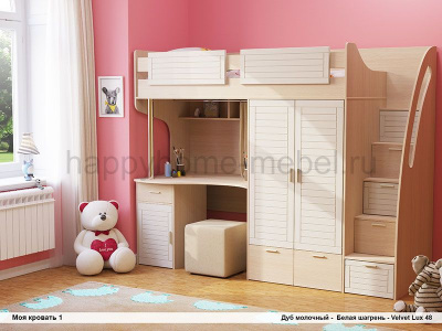 КРОВАТЬ - ЧЕРДАК С РАБОЧЕЙ ЗОНОЙ МОЯ КРОВАТЬ - 1 (С ПУФОМ)