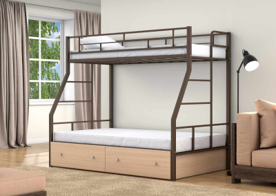 ДВУХЪЯРУСНАЯ МЕТАЛЛИЧЕСКАЯ КРОВАТЬ РАУТА ТВИСТ С ЯЩИКАМИ