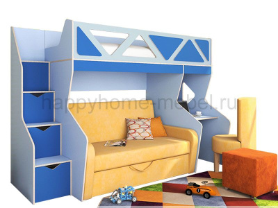 ДВУХЪЯРУСНАЯ КРОВАТЬ С ДИВАНОМ ВНИЗУ FELICITA SOFT 4 STANDARD СО СТУЛОМ И ПУФОМ