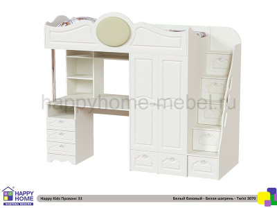 КРОВАТЬ - ЧЕРДАК С РАБОЧЕЙ ЗОНОЙ HAPPY KIDS ПРОВАНС 33 180Х80