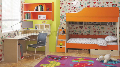 ДВУХЪЯРУСНАЯ КРОВАТЬ ОРБИТА 5 + ЛЕСТНИЦА + СТОЛ + ПОЛКА